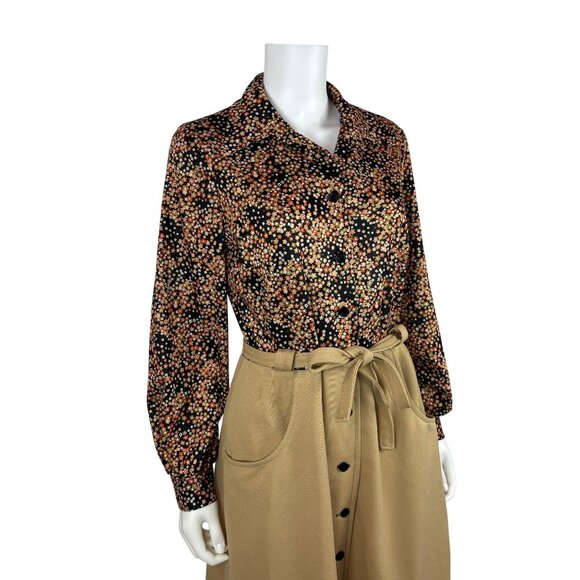 Vintage 70s Shirtdress Womens Medium Floral Print Top Button Up Long Sleeve - Picture 7 of 14